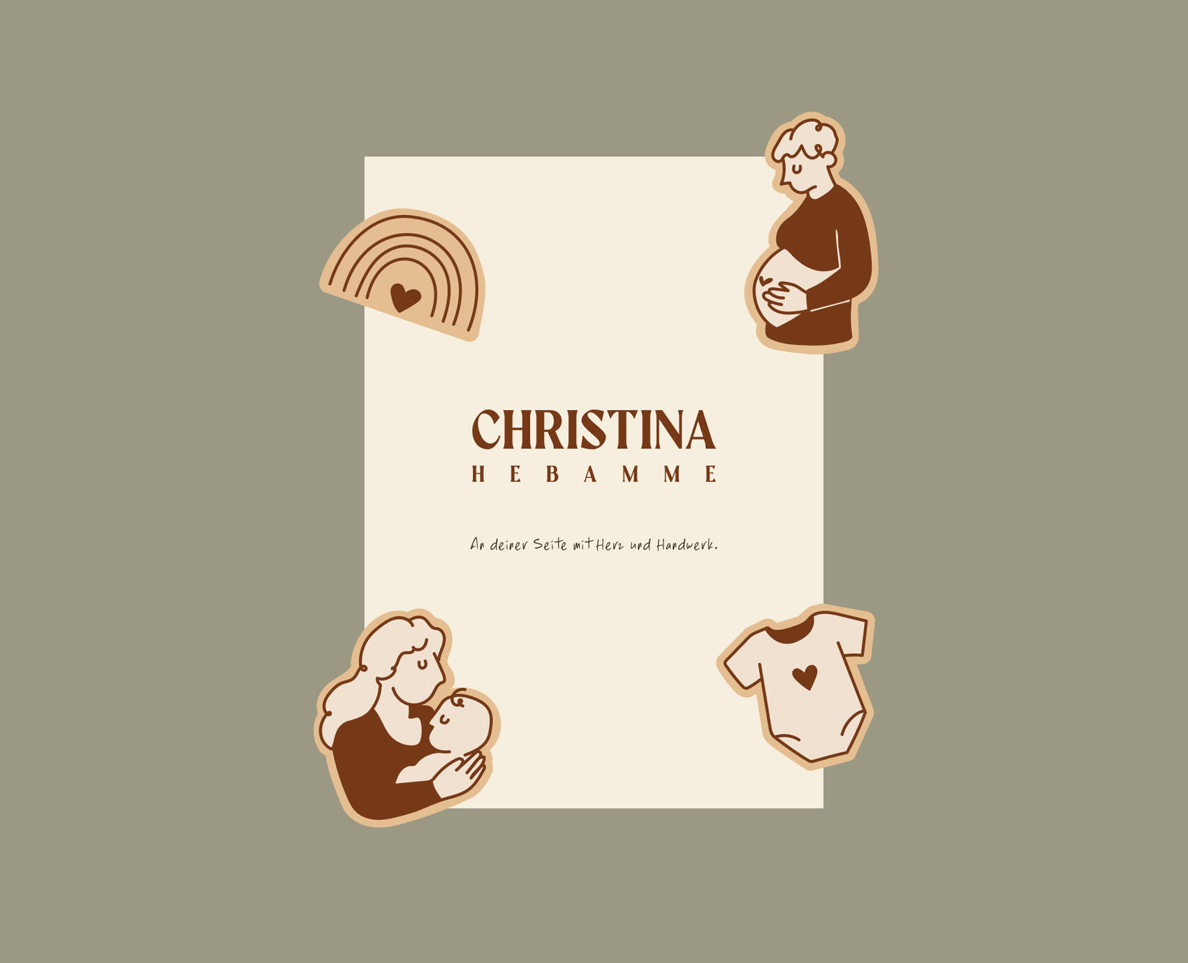 Brand identity design for a midwife practice including logo design, packaging mockups, stationery and lifestyle branding elements