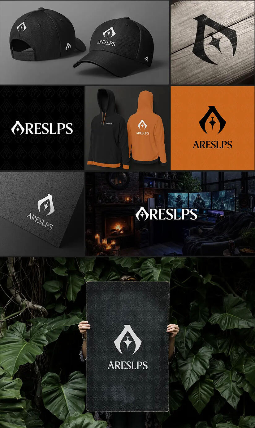 Gaming creator brand identity including logo design, merchandise mockups, apparel branding and gaming visual identity