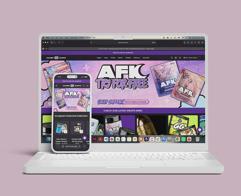 Advertising campaign design for website banners of a gaming supplement brand with desktop and mobile banners for the AFK Sleep Support product line