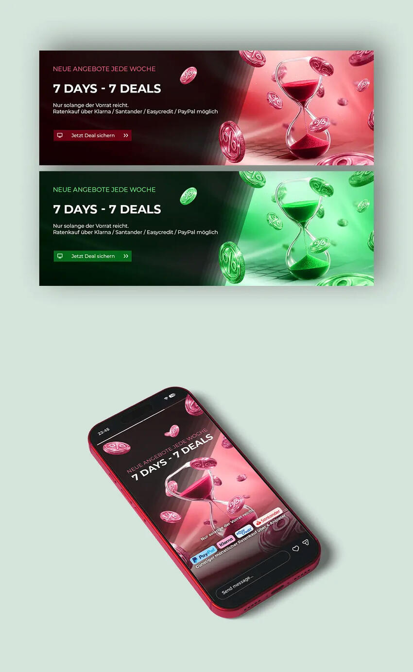 Promotional social media ad campaign design for an electronics retail brand featuring smartphone marketing visual