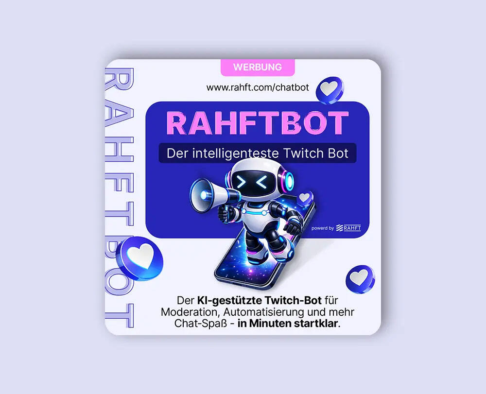 Promotional graphic design for a Twitch streaming bot featuring social media advertising layout and digital campaign design